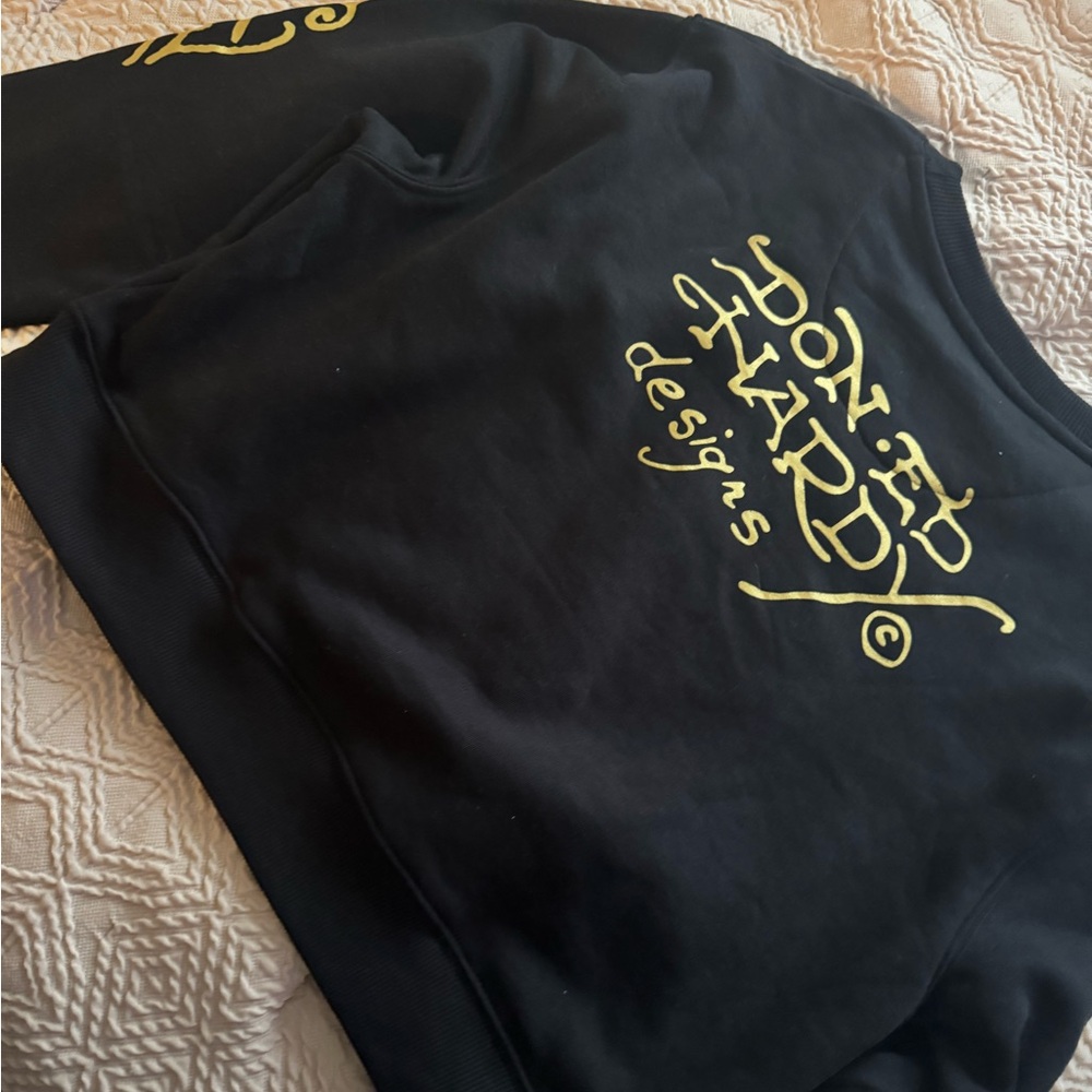 Ed Hardy Black and Gold Sweatshirt Bold Graphic Design